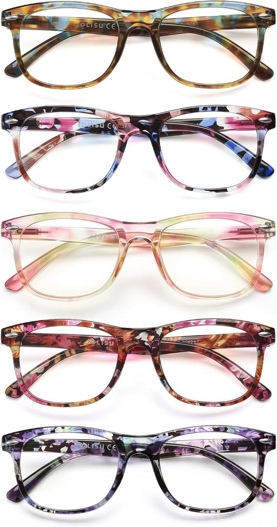 JOLISU Reading Glasses For Women - 5 Pack Stylish Readers For Womens Men Spring Hinge Eyeglasses -Blue Light Blocking Protection Frame (2.75)