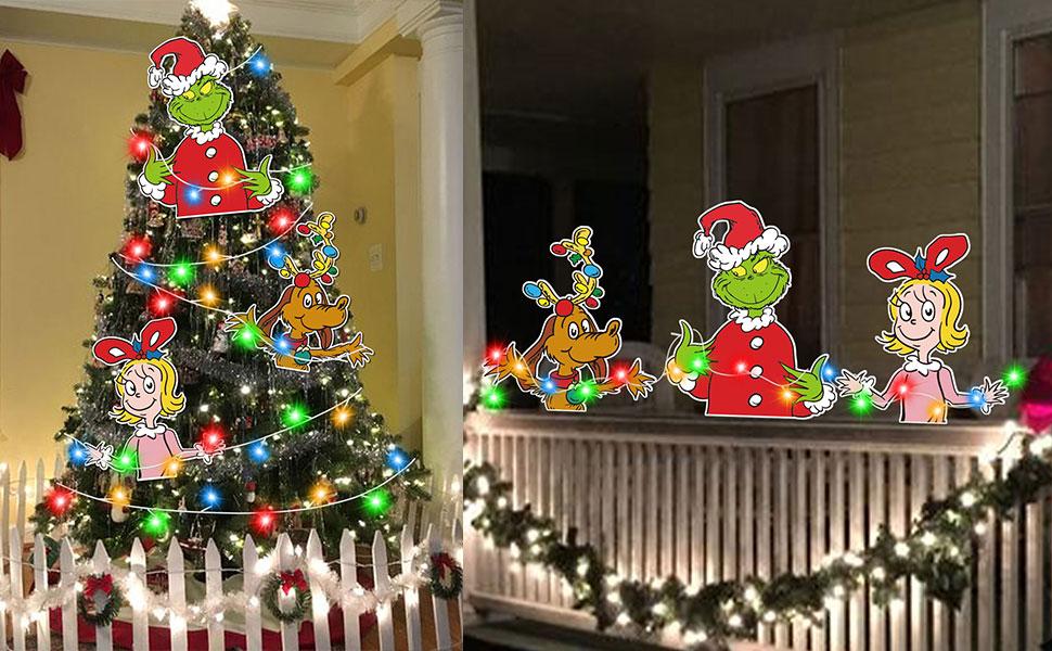GYGOT 3 PCS Christmas Fence Peeker with LED Lights, Light Up Christmas Yard Decorations Outdoor, Christmas Decor for Tree Topper Fence Yard Garden Lawn