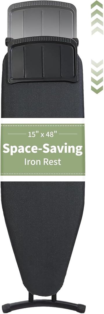 Ironing Board 48x15, Wide Heavy Duty Full Size Iron Board with Retractable Iron Rest, BlissBoard Sturdy Frame with Ultra Thick Padding, Heat-Resistant Cover, Height-Adjustable