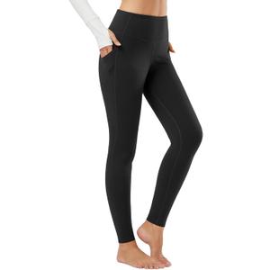 baleaf Women's Fleece Lined Leggings Thermal Warm Winter Tights High Waisted Yoga Pants Cold Weather with Pockets (X-Small, Black)