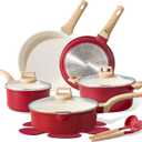 CAROTE 14 Pcs Ceramic Cookware Set, Pots and Pans Set Non Stick with Ceramic Coating, Induction Kitchen Sets, Red