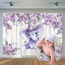 7X5 ft Elephant Theme Backdrop Rustic Wood Elephant Backdrop Baby Shower Party Purple Flower Banner Girl Boy Newborn Kids Birthday Cake Table Decoration Banner D511