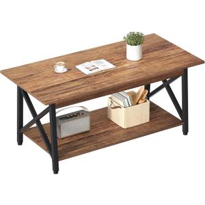 GreenForest Coffee Table with Storage, 43 inch Large Modern Coffee Tables for Living Room, X-Frame Design Farmhouse Coffee Table Space Saving Living Room Tables, Easy Assembly, Walnut