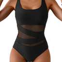 B2prity Women's Mesh One Piece Swimsuit Tummy Control Sexy Bathing Suit Push Up Swim Suit Slimming Swimwear Black.XL