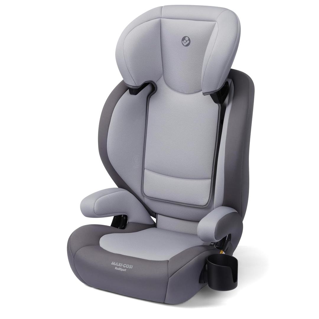 Maxi-Cosi RodiSport Kids Booster Car Seat, High-Back, Backless Booster, 7-Position Headrest, Easy Latch System, Reclining Chair, Belt Guide, Fits 40-100 lbs, 43.4-57 in, Sea Salt, Manufacture Date: 10/28/2025