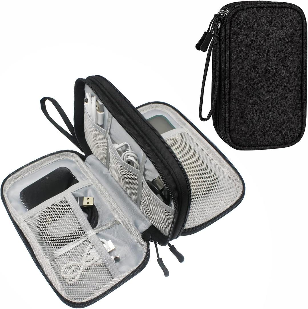 DDgro Travel Accessories Organizer Electronics Pouch for Keeping Certificates Charger/Power Bank/Cables/Mouse/Earphone (Medium, Black) (Black-Medium)