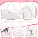 Dansydaisy Quilted Duffle Bag for Women Cotton Pink Bow Dance Bag with Adjustable Carry Strap and Handy Pouch Floral Backpack for Dancers, 18.9 x 9.45 x 8.66 inches