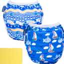 EZ Moms Baby Swim Diapers Reusable 2Pcs Large Size Snap Adjustable Washable One Size Toddler Swim Diaper with a Shammy Towel for Baby Boy Water Diaper Waterproof Swimming Diapers for Swimming Lessons L