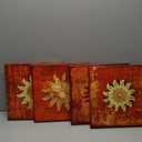 Vintage Flowers Pattern Canvas Prints Wall Art for Bathroom 4 Piece Framed Artwork Abstract Red Sunflower Picture Ready to Hang for Home Decoration 12x12