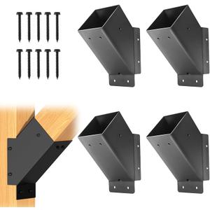 4 Pcs Pergola Brackets, 45-Degree Angle Bracket,4x4 (Actual 3.6x3.6) Corner Support Brackets, Pergola Kit for Gazebo, Deck Porch, Trellis Support Bracket Kit (Black).
