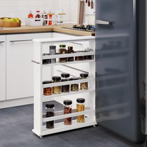 Lavish Home 3-Tier Slim Rolling Storage Cart - 25 x 5.7 Narrow Rolling Cart with Handle and Wheels for Bathroom, Laundry Room, and Kitchen Organization - Pull-Out Home Organizers (White), 25W x 5.7D
