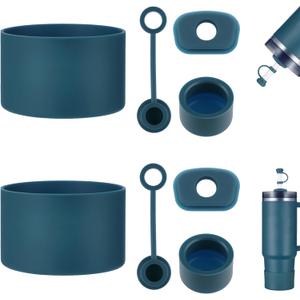 HYZ 8 Piece Accessories for Stanley Cup, Silicone Spill Proof Stopper Set and Protective Boot Including Straw Cover Cap for Stanley H2.0 20oz 30oz 40oz Tumbler, Blue Spruce