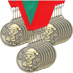 30 Pcs/60 Pcs Christmas Medals Award Bulk 2" Gold Silver Christmas Medals Santa Run Reindeer Snowman Elf Gingerbread Man House Tree Trophy Awards for Xmas Party Ornament Favor Gift Prize