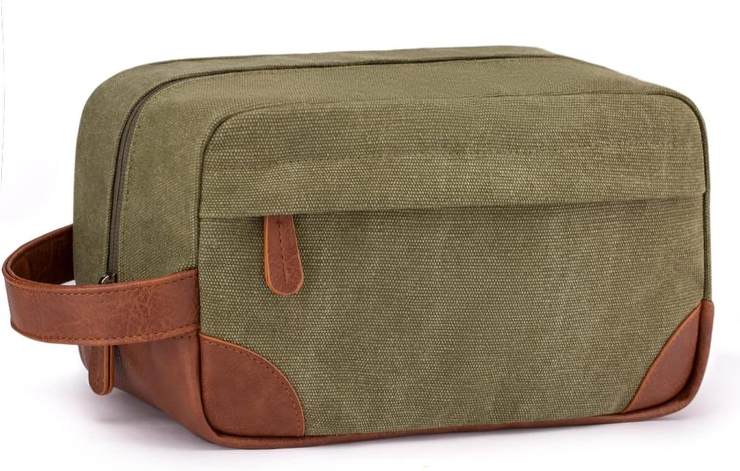 Vorspack Travel Toiletry Bag - Hanging Toiletry Bag for Men Water Resistant Canvas Shaving Bag with Large Capacity for Travel - Green (Medium)