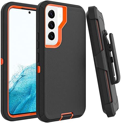 WOGROO Case for Galaxy S21 with Clip, Heavy-Duty Tough Rugged Shockproof Drop Protective Cover Cases for Samsung Galaxy S21, Black+Orange