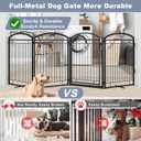 Full Metal Free Standing Dog Gate with Door for Outdoor Indoor,96'' Extra Wide 36'' Tall Dog Gates for Doorways,Large Openings,Decks,Porch,Freestanding Portable Pet Fence(4 Panels,Black) 