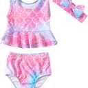 LYSMuch Newborn-3T Baby Girls Bathing Suit Toddler Bikini Swimsuit with Headband 3-Pieces Beach Wear (6-12 Months)
