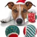 2 x LUCKITTY 3 Packs Christmas Dog Tennis Balls Interactive Toy Puppy for Small Medium Dogs Training Playing- Red, White, and Green Color Blocking Patterns 2.5 Inch