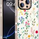 Wildflower Phone Case for iPhone 16 Pro Cute Trendy Aesthetic Floral Design for Women & Girls - Military-Grade Drop Protection - Clear Hard Shell Protective Cover - Red Blue Wildflowers