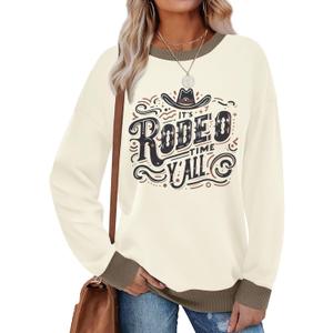 ASTANFY Cow Skull Western Sweatshirts For Women Country Western Outfits Cowgirl Pullover Sweatshirts (Beige, XXL)