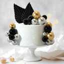 NEBURORA 64 Pcs Balls Cake Toppers and Leaves Decoration Set Mini Balloons for Cake Decorating Supplies Balls Cake decorations for Baby Shower Cake Toppers Birthday Cake Decorations (Black Gold