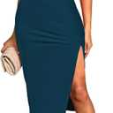 Pink Queen 2 Piece Skirt Set for Women Sexy Tank Top High Waisted Vacation Outfits Body Con Midi Dress Peacock Blue XS 