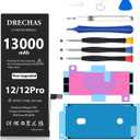 [13000mAh] Battery for iPhone 12, Upgraded Capacity 0 Cycle Li-Polymer Replacement Battery for iPhone 12/12 Pro Models A2172, A2402, A2403, A2404 with Complete Professional Repair Tool Kit