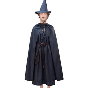 Wizard Costume Gray Robe Hooded Cloak with Hat Halloween Grey the Wizard Costume 3XL
