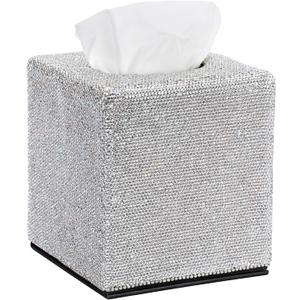 Sumnacon Tissue Box Cover Bling Square Tissue Box for Bathroom Sparkling Cube Tissue Box Holder with Magnetic Gorgeous Tissue Holder for Table Countertop Decorative Tissue Cover for Home Office Car