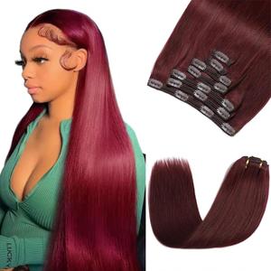 26 Inch Burgundy Clip in Hair Extensions,Soft Real Human Hair 120g 7pcs,Brazilian Remy Clip ins for Women,#99J Red Clip ins Silky Straight Hair Extensions