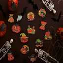 2 x 24 Pcs Vintage Halloween Hanging Ornaments - Wooden Pumpkin Witch Ghost Decorations - Orange - Halloween Party Gift