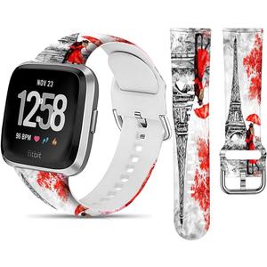 Sport Band Compatible with Versa 4/Versa 3/Sense 2, Elastic Replacement Wristbands Strap for Women Men (Paris Eiffel Tower Street)