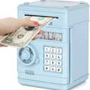 Refasy Piggy Bank Cash Coin Can ATM Bank Electronic Coin Money Bank for Kids Age 3-12, Money Savings Box Mini ATM Coin Bank Toys Gifts for 3 4 5 6 7 8 9 10 11 12 Year Old Boys Girls (Light Blue)