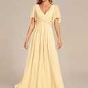 Ruffles Sleeve A-Line Chiffon Waist Applique Maxi Wedding Guest Dress, Size 14