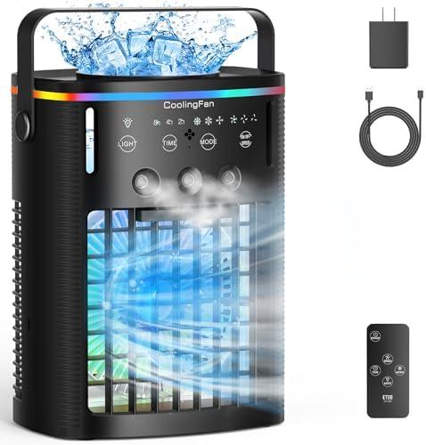 Amazon.com: Portable Air Conditioners, Mini Air Conditioner Portable with Remote, 3 Speeds & 3 Mist, 2-8H Timer & 7 Light Evaporative Air Cooler, Personal Cooling Air Conditioner Fan for Bedroom Office Desk : Home & Kitchen