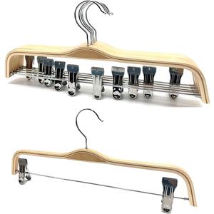 30 Pack 14.5" Natural Wooden Pants Hangers, Clothes Display Wood Skirt Hanger Bottom Hangers Metal Adjustable Clips Hanger for Slacks, Jeans, Shorts