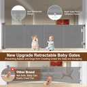 Upgraded 200 inch Retractable Baby Gates Extra Wide with Reinforced Strip Design to Prevent Crawling Through, 42" Extra Tall Outdoor Retractable Gates, 16 FT Retractable Garage Gate (Gray)