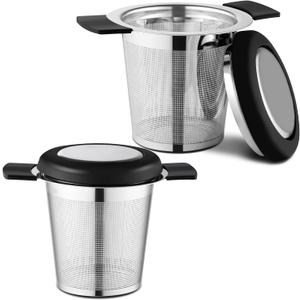 2 Pack Tea Strainers for Loose Tea Stainless Steel Fine Mesh Steeper & Infuser with Large Capacity Tea Diffuser Basket and Lid Fits for Cup