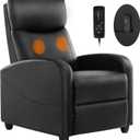 Sweetcrispy Massage Recliner Chair for Adults, Adjustable Home Theater Seating with Lumbar Support for Living Room, Modern Fabric Reclining, Black (34.3"D x 26.7"W x 38.6"H (With Massage))