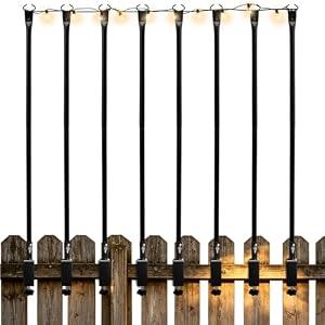 Patio Light Poles for String Lights, 4FT 8 Pack Deck Poles for String Lights with Fence-Friendly Clamps, String Light Poles for Deck Railing Clamp Mount, Metal Hanging Posts for Backyard Garden Bistro