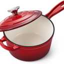 Onader 2QT Saucepan with Lid, Enameled Cast Iron Sauce Pan Pot, Small Dutch Oven Cooking Kitchen Pot, Nonstick & Heavy Duty  Red
