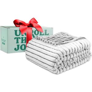 GO Premium Plush Soft Throw Blanket for Couch - Black and White Fleece Blanket for Living Room, Bedroom, Home Decor - Small Couch Blanket for Men, Women (50x60 Inches) (White With Stripes)