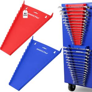 2-Pack Magnetic Wrench Organizer, 32-Slot Premium Wrench Rack Holder Tool Trays for Toolboxes Drawer Storage, SAE (1/4" - 1-1/16") & Metric (6mm - 24mm)