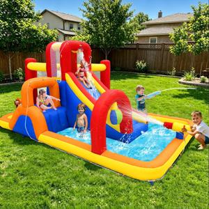 Hongcoral Inflatable Water Slide Bounce House Obstacle Course with Large Splash Pool, Climbing Wall, Boxing Ball, Climb&Slide Mound Backyard & Indoor Bouncy Castle for Kids 3-10