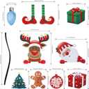 Whaline 30Pcs Christmas Reflective Car Magnets Set Colorful Bulb Light with Lines 8 Design Cartoon Santa Reindeer Gingerbread Refrigerator Garage Magnet Decal Decoration, 1.9x3.94 inches, 7.87 inches