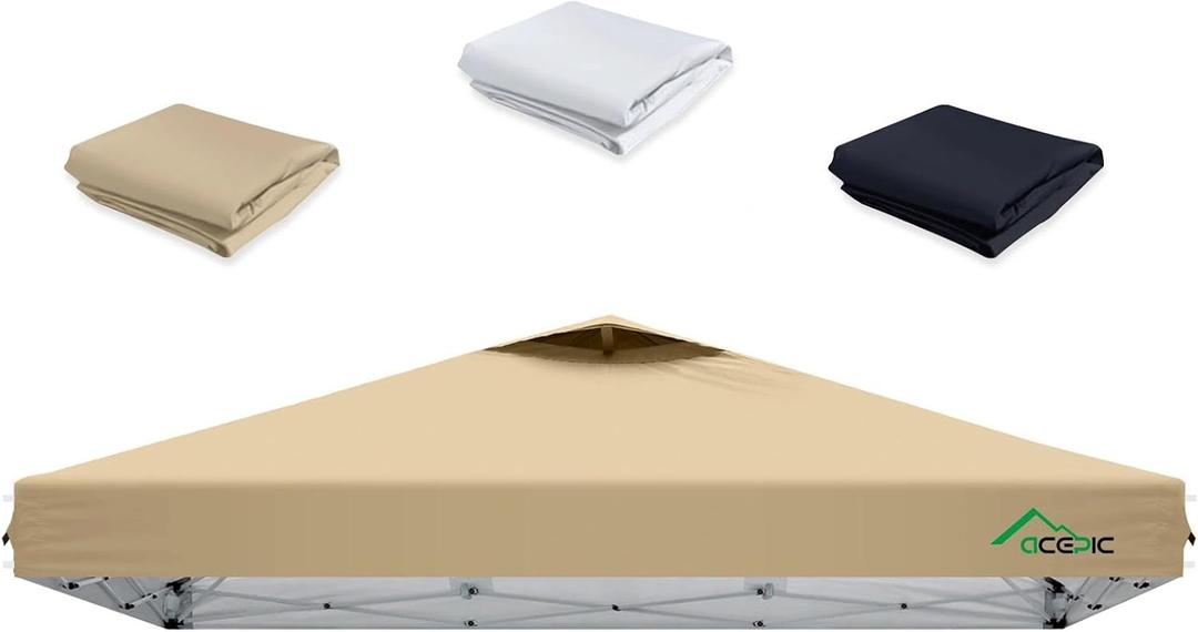 ACEPIC 10x10 Canopy Replacement Top Cover with Air Vent,UPF 50+ UV Protection,300D Silver-Coated Polyester PA Waterproof for Outdoor Garden Patio Canopies(Top Cover Only, Khaki)