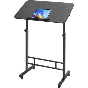 Tiltable Desktop 32 x 16 Small Foldable Standing Desk, Lift Height 25-44", Black Portable Sit Stand Up Laptop Rolling Table, Compact Mobile Adjustable Height Computer Desk