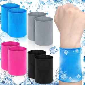 4 Pairs Cooling Wristbands Athletic Exercise Breathable Wrist Sweatband Sweat Ice Absorbing Wristbands for Outdoor Sports Favors Yoga Golf Gym Camping Running Tennis (Blue, Black, Gray, Rose Red)