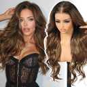 KOME Ash Brown Highlight Synthetic Lace Front Wig,136 Balayage Curly Meshless Glueless Wigs for Women