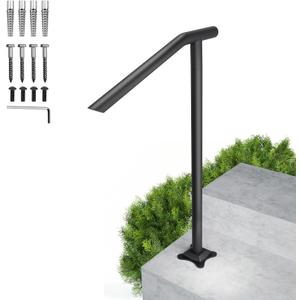 SPACEEUP handrails for Outdoor Steps Railing for Stairs,1-3 Steps Handrail, Black Steel Railing Round Type Stair Handrail for Stairs Railing with Expansion Bolts & Drill Bit